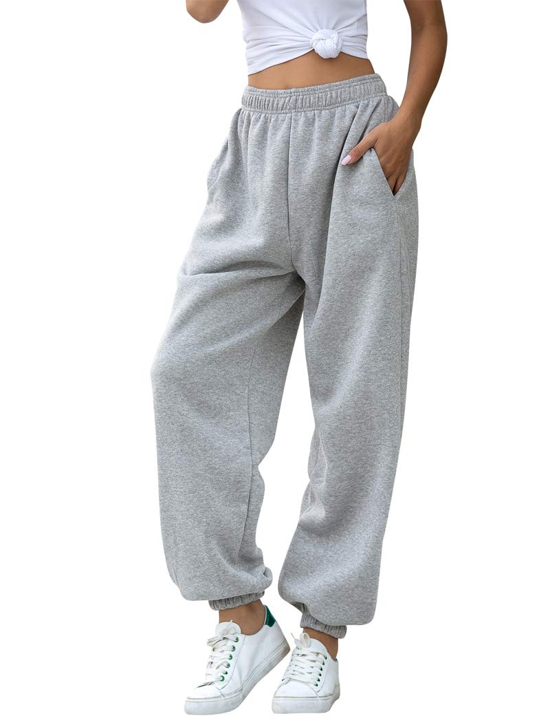 HeSaYep Women's High Waisted Sweatpants Workout Active Joggers Pants Baggy Lounge Bottoms,Grey L - Image 1